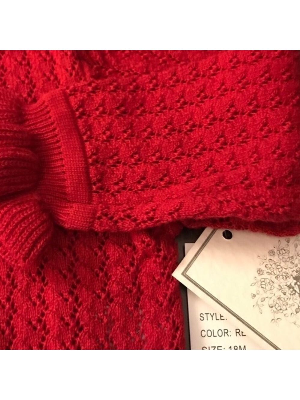PRINCESS COUTURE red knit sweater 18 months crochet ruffle trim - Picture 4 of 4